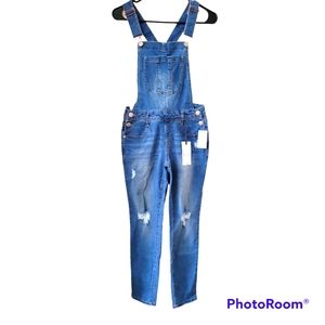 Juniors' WallFlower Stretch Destructed Overalls, S, Blue, NWT